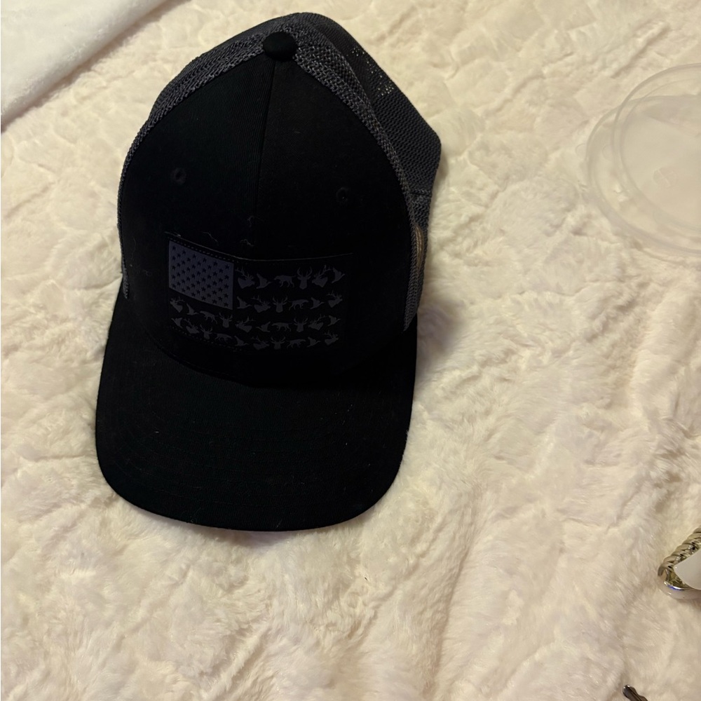 Black Trucker Hat with Flag Design